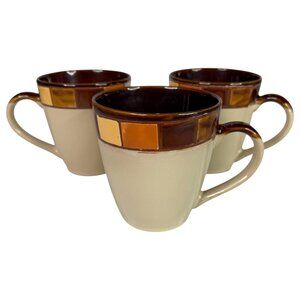 Gibson Elite Casa Estebana Coffee Mug Cup Set Of 3 Tan Brown Ceramic Stoneware